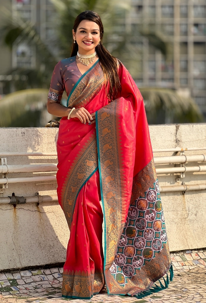 Rosy Pink Pure Tissue Saree