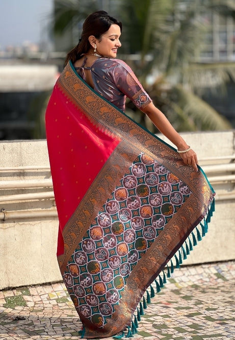 Rosy Pink Pure Tissue Saree