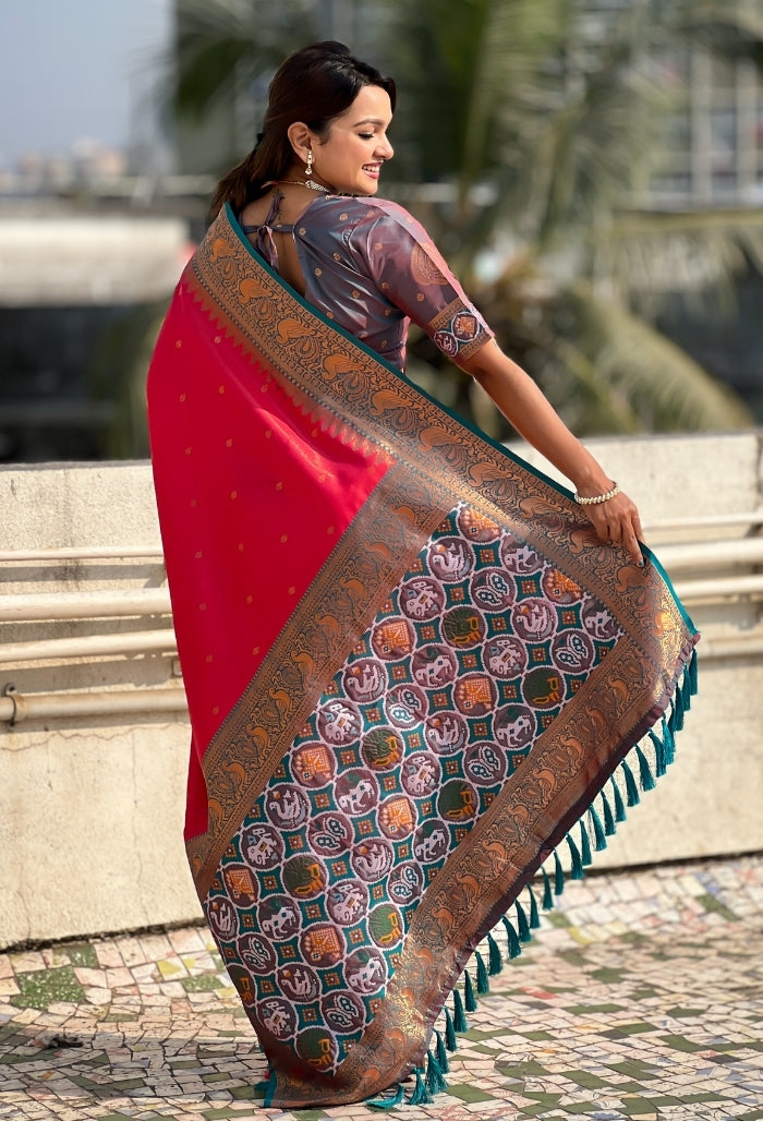 Rosy Pink Pure Tissue Saree