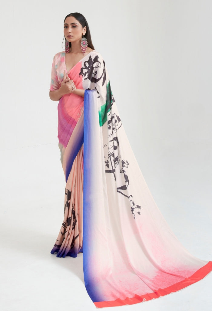 Blushing Floral Peach Printoria Digital Silk Saree