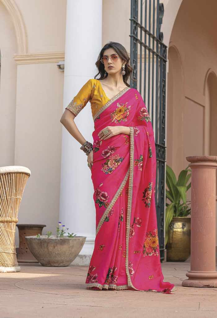 Fuchsia Glow Pure Viscose Dola Silk saree
