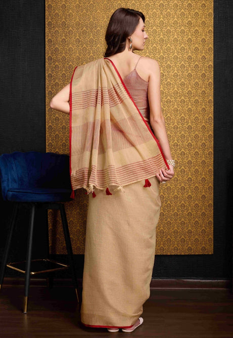 Elegant Beige Linen Saree