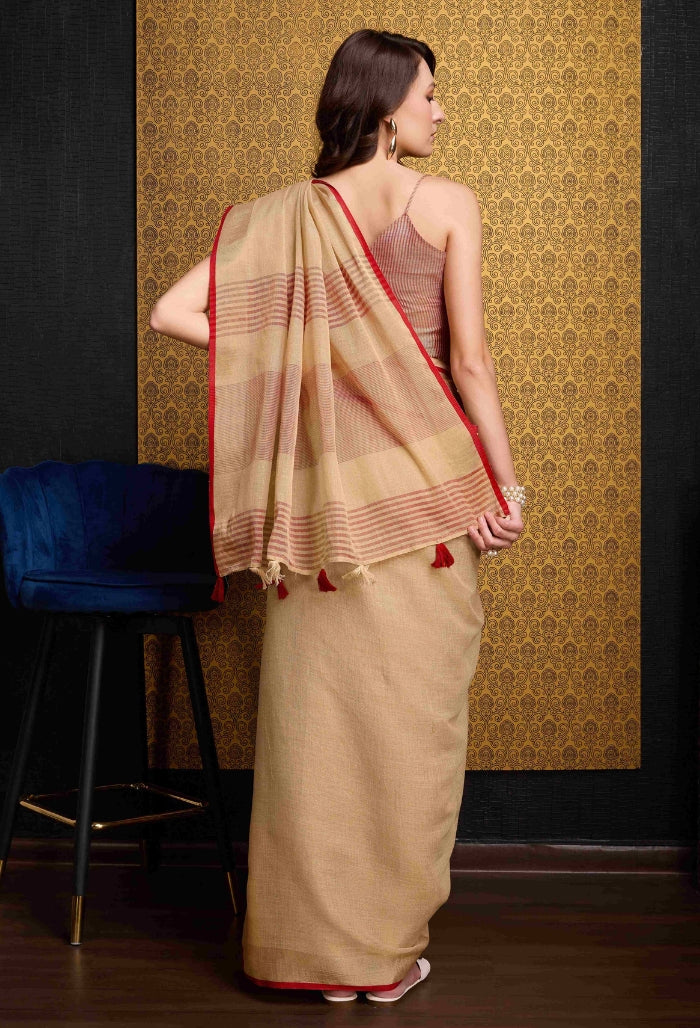 Elegant Beige Linen Saree