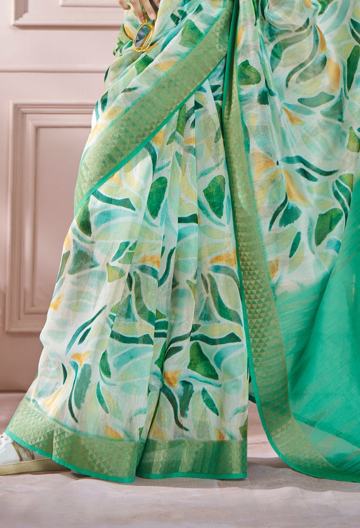 Leafy Green Modal Silk With Beautiful Colorfull Prints