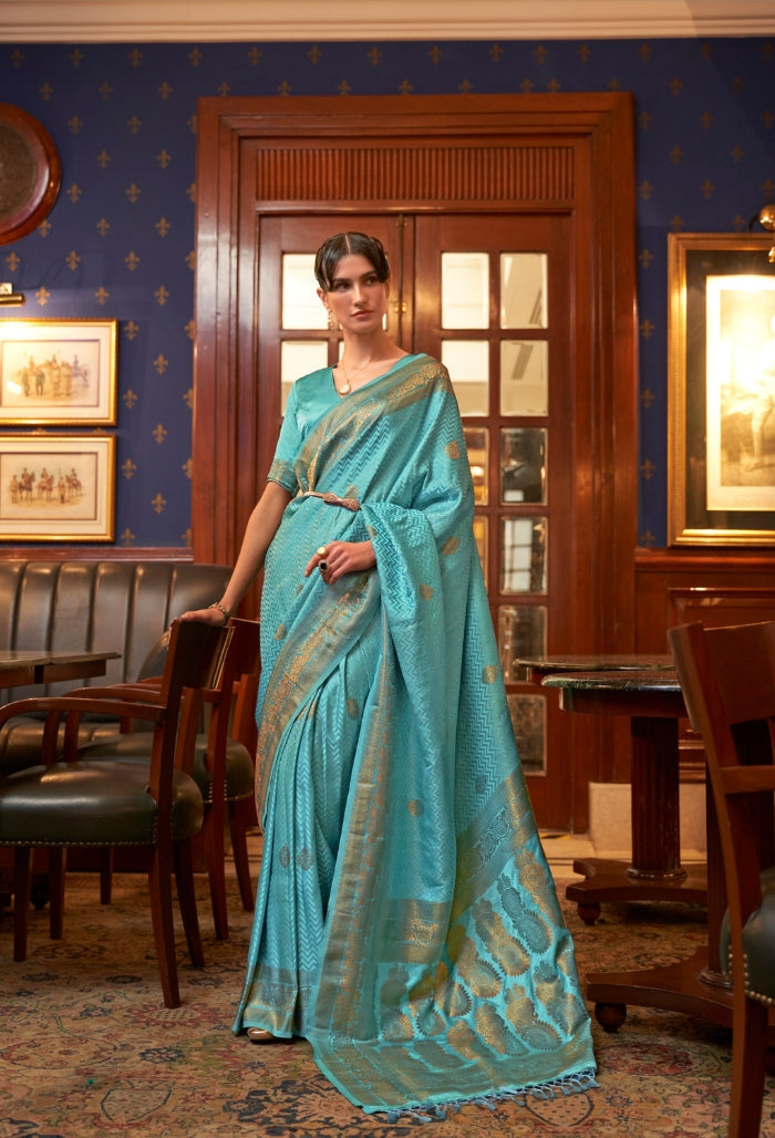 sky blue pure satin silk saree