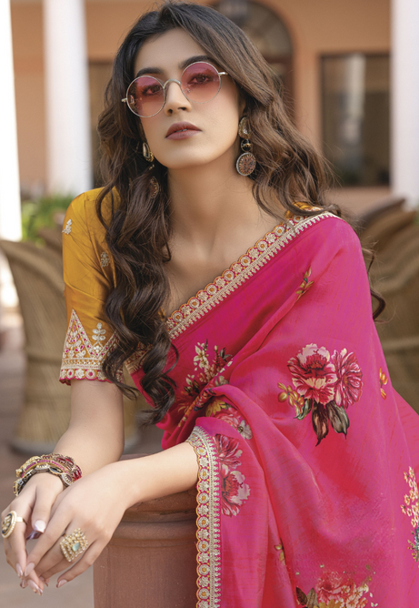 Fuchsia Glow Pure Viscose Dola Silk saree