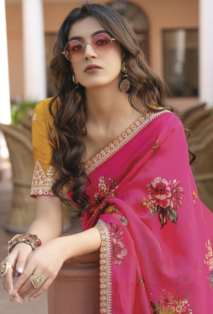 Fuchsia Glow Pure Viscose Dola Silk saree