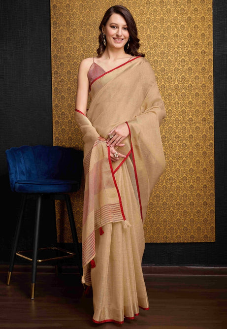 Elegant Beige Linen Saree