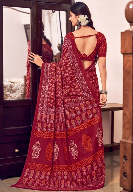Crimson Red Pure Mulmul Cotton Saree