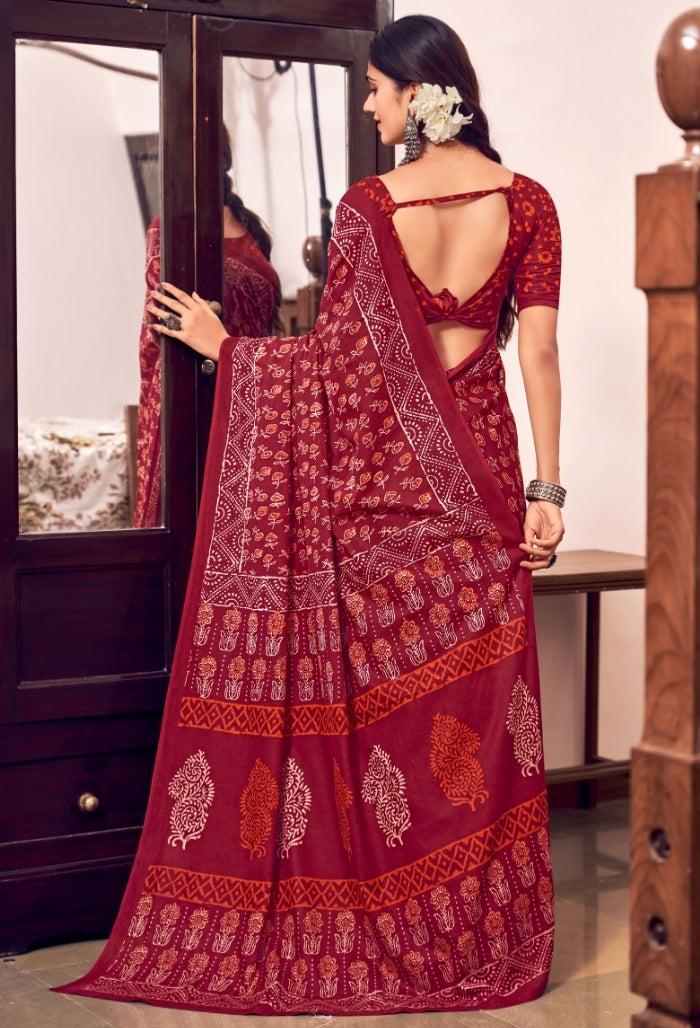 Crimson Red Pure Mulmul Cotton Saree