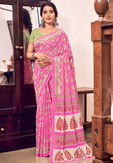 Soft Blush Pink Pure Mulmul Cotton Saree