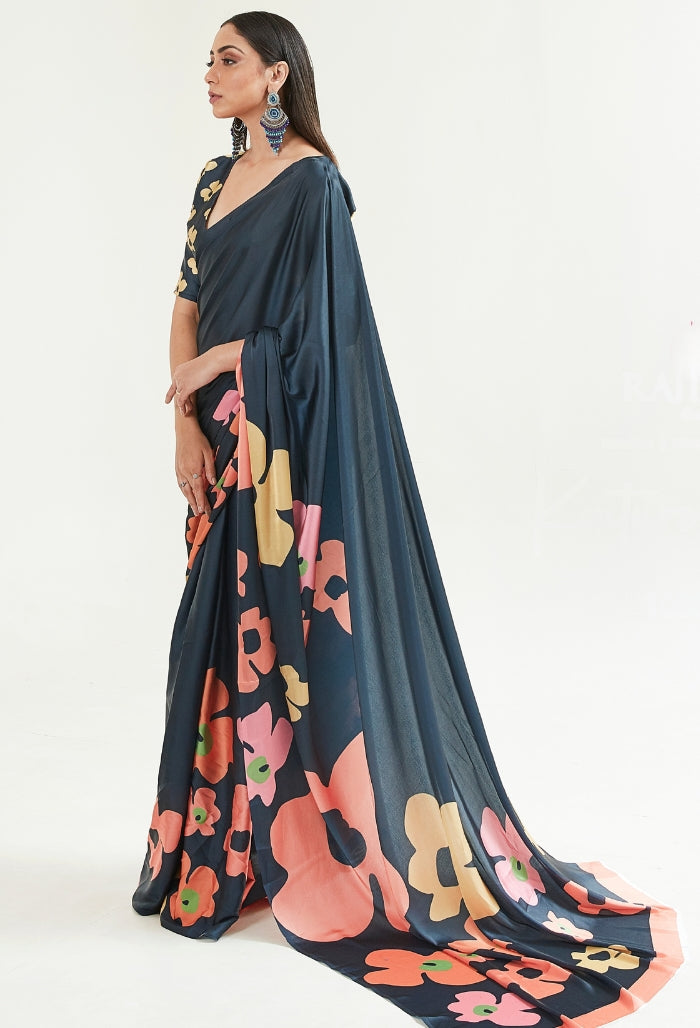 Twilight Florals Printoria Digital Silk Saree