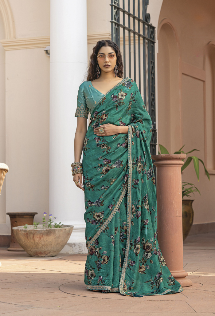 Emerald Glow Pure Viscose Dola Silk saree