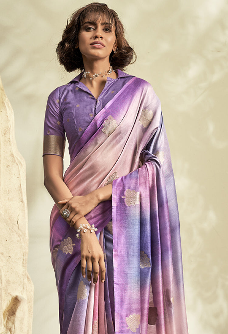 Plum Purple Pure Khadi Silk Saree with Print