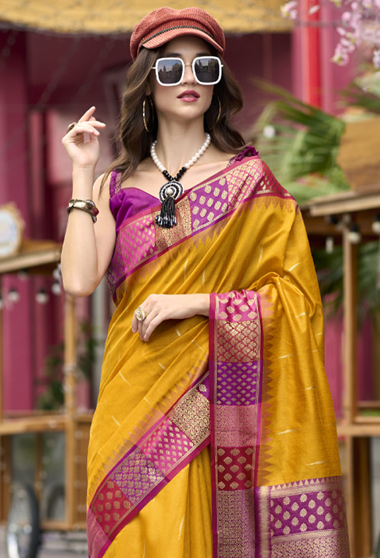 Pearlesecnt Yellow  Banarasi Silk Saree