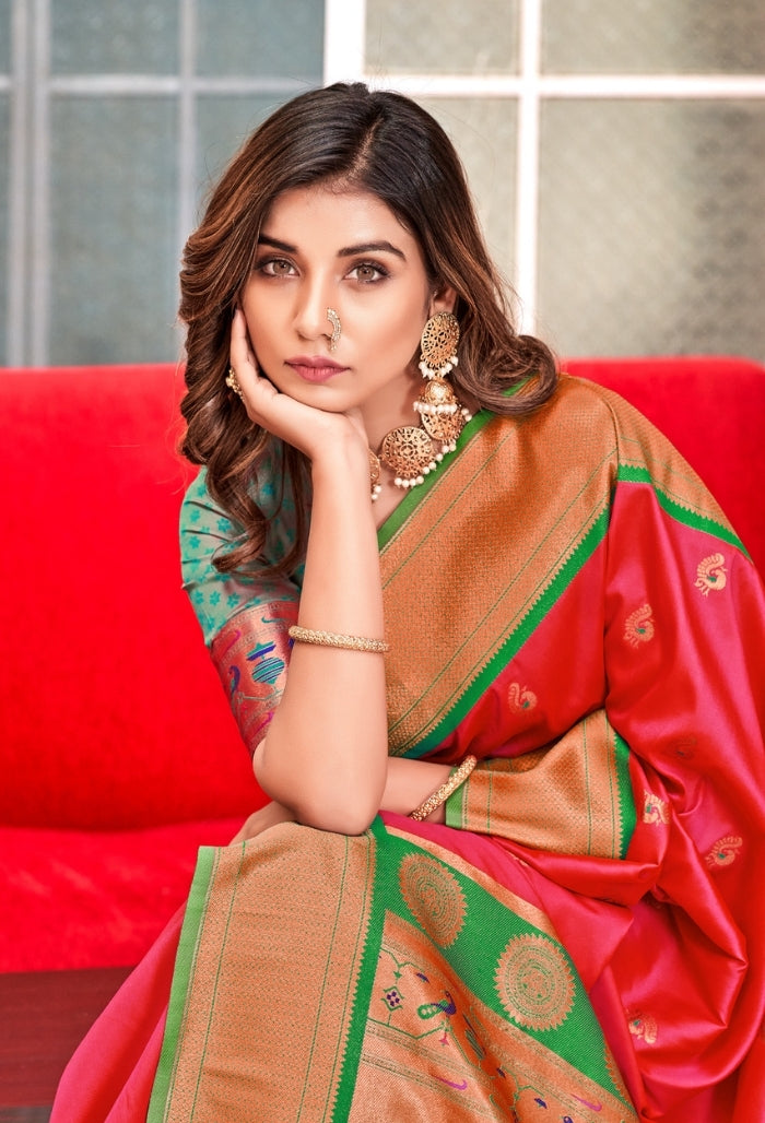 Rose Petal  Peshwai Paithani Silk saree