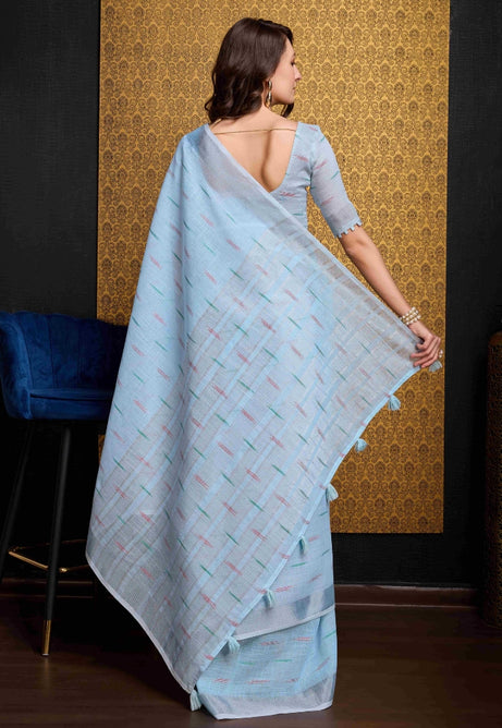 Elegant Sky Blue Organza Saree