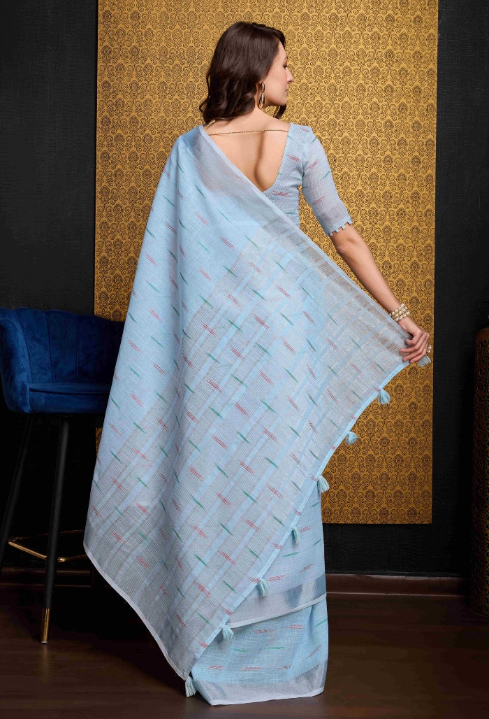Elegant Sky Blue Organza Saree