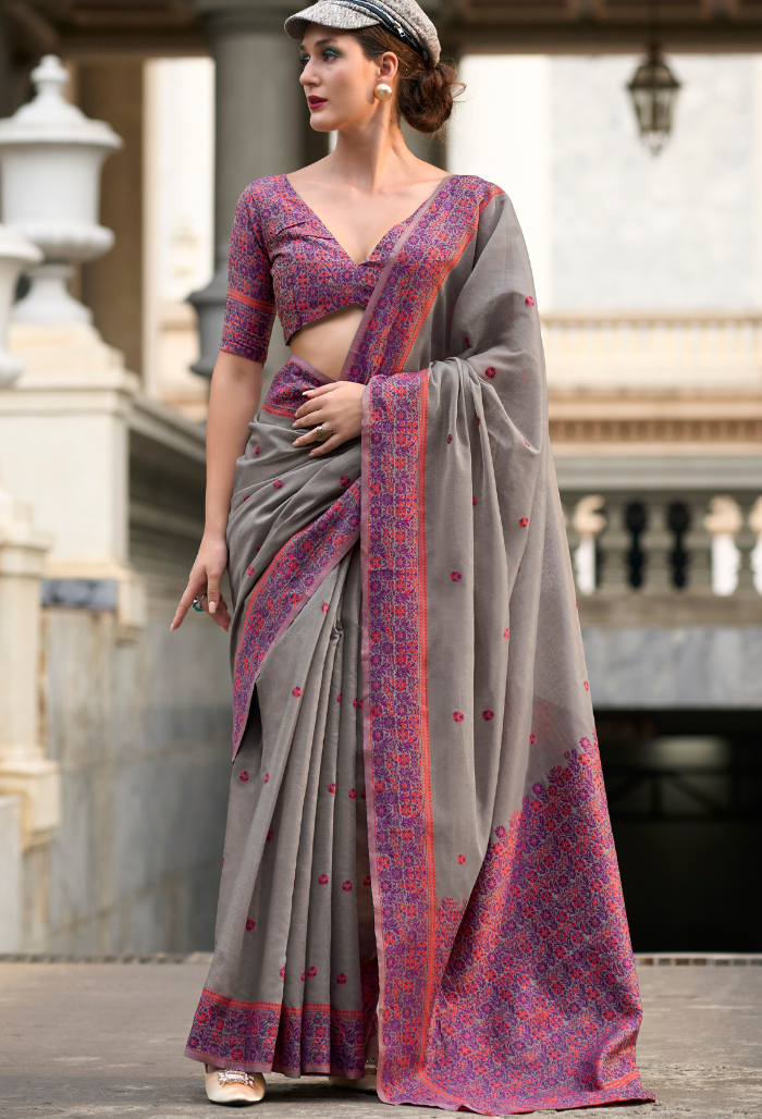 Dove Grey Linen Grace saree