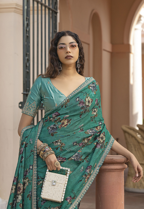 Emerald Glow Pure Viscose Dola Silk saree