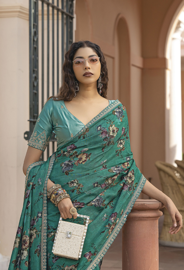 Emerald Glow Pure Viscose Dola Silk saree