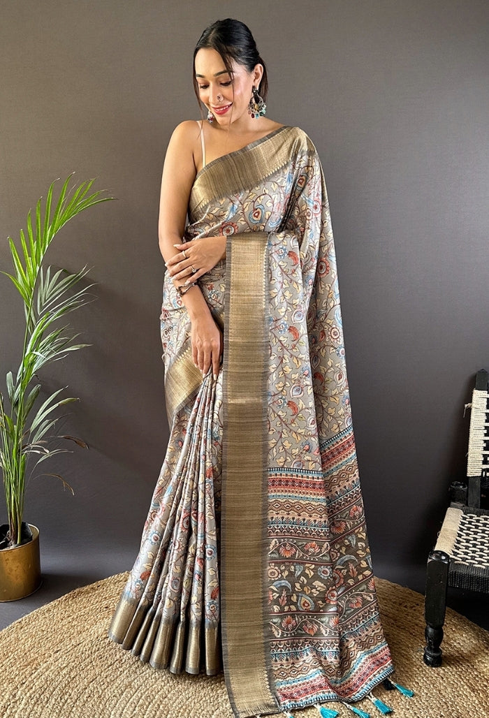 Vibrant Multi-Color Tussar Silk Saree