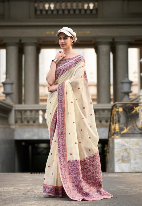 Pearl Glow Linen saree
