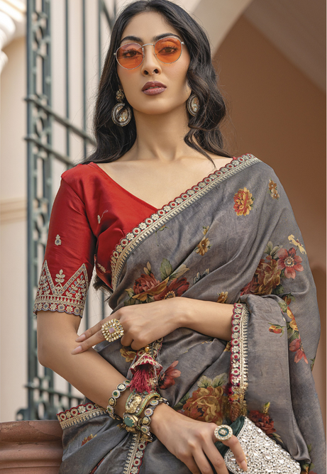 Smoky Pearl Pure Viscose Dola Silk saree