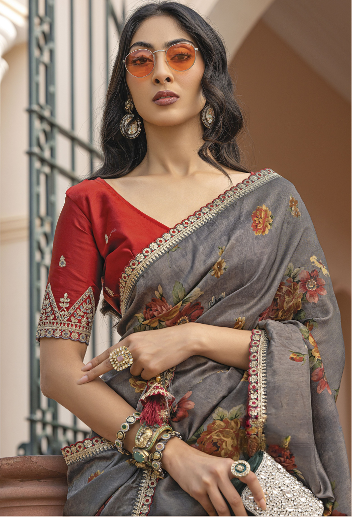 Smoky Pearl Pure Viscose Dola Silk saree