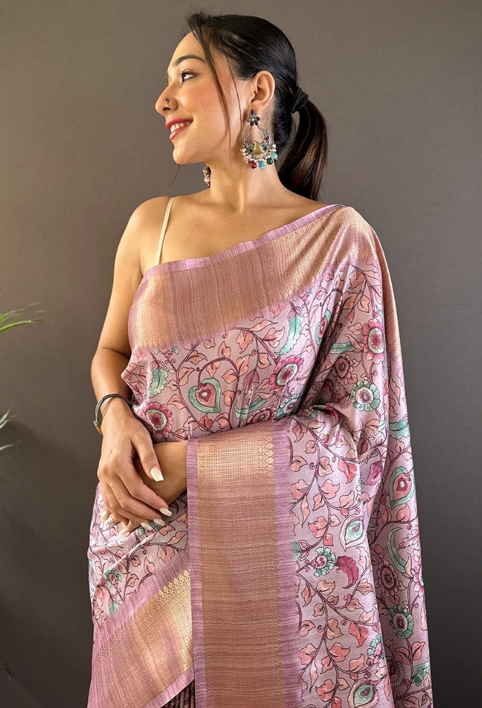 Soft Pink Tussar Silk Saree