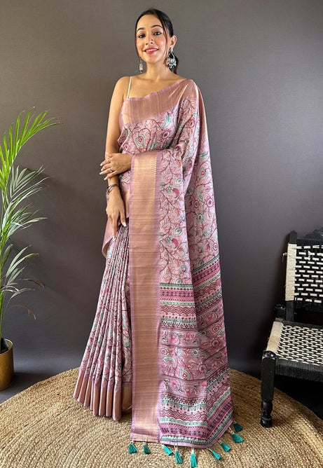 Soft Pink Tussar Silk Saree