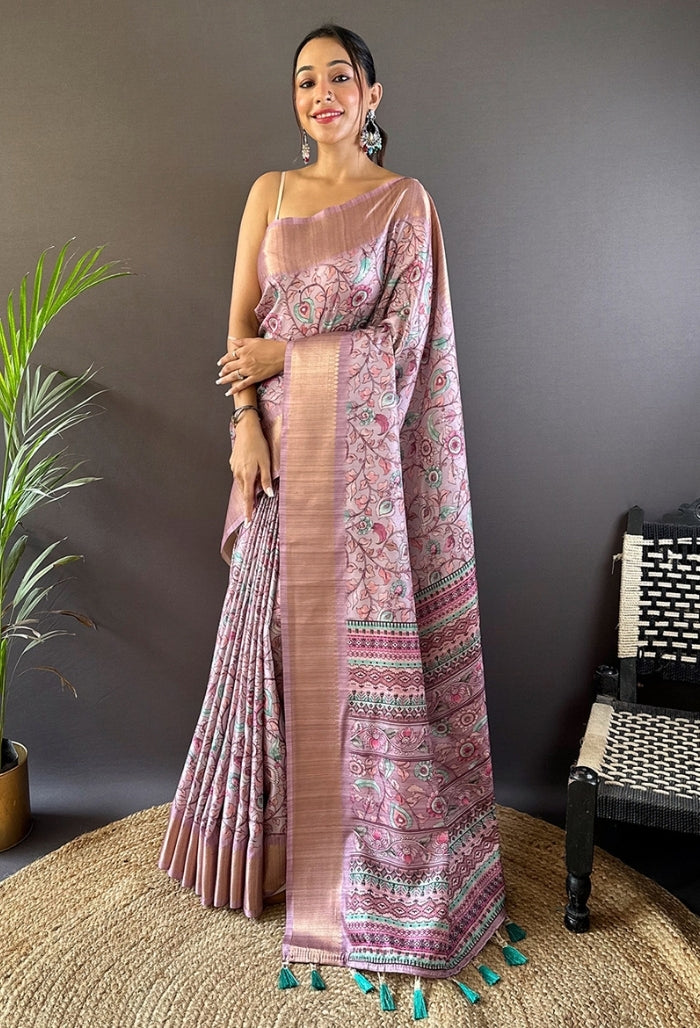 Soft Pink Tussar Silk Saree