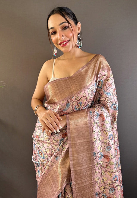 Delicate Light Pink Tussar Silk Saree