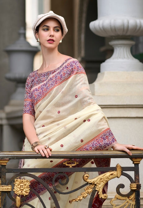 Pearl Glow Linen saree