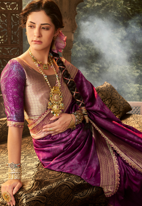 Amethyst Bloom Pure Banarasi Silk Saree