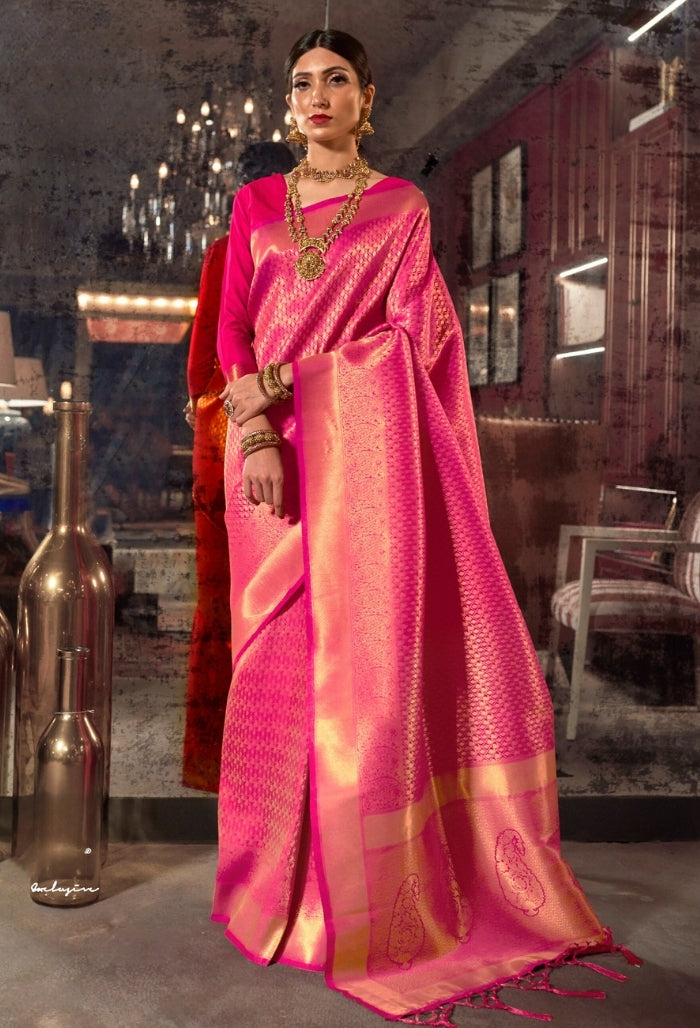 Salmon Handloom Silk Saree