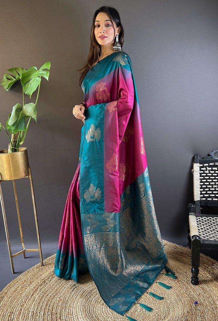 Charming Pink and Blue Soft Silk Saree