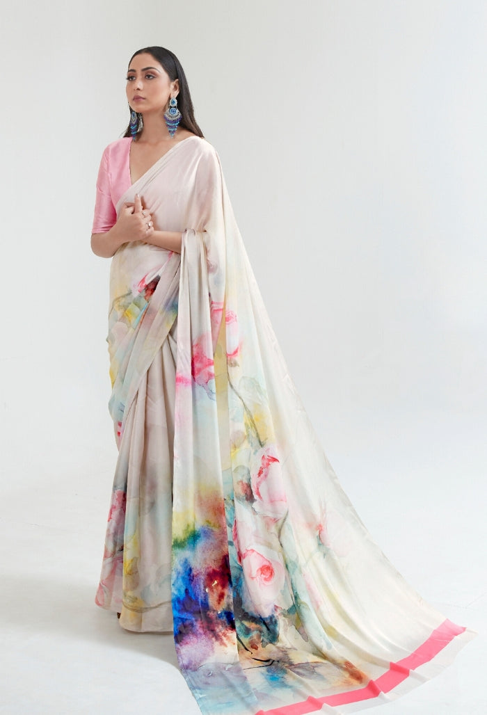 Pearl Rose Symphony Printoria Digital Silk Saree