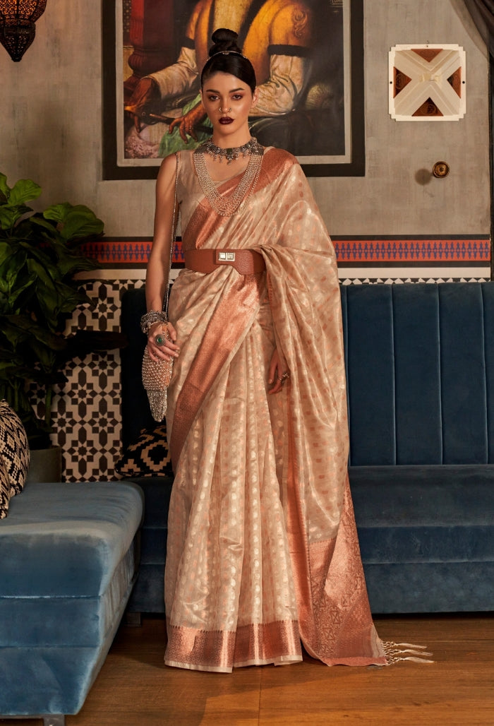 Ethereal Looms Tissue With Copper, Silver & Zari Base Saree