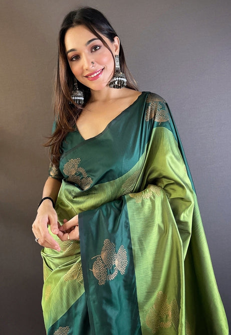 Lush Mehandi Green and Fresh Green Soft Silk Saree