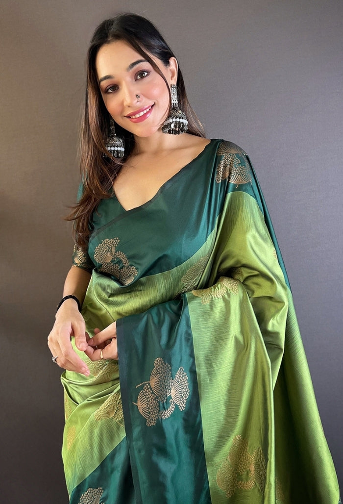 Lush Mehandi Green and Fresh Green Soft Silk Saree