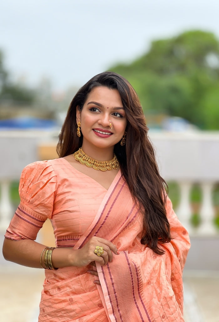 Soft Peach Paithani Silk Saree