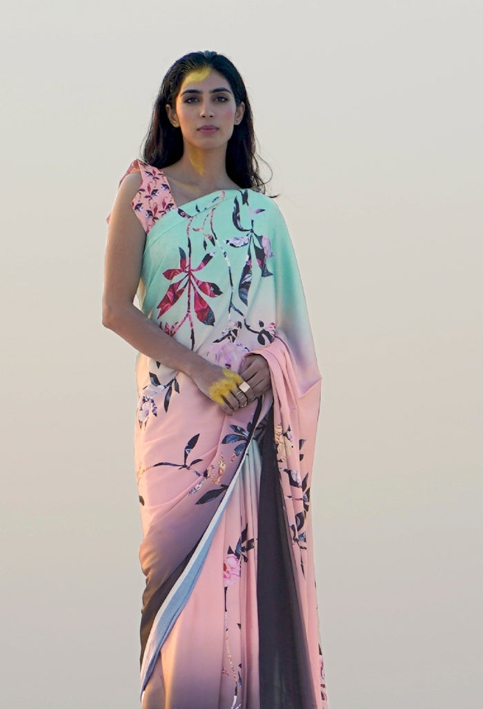 Leaf Inspired Digital Printed Saree