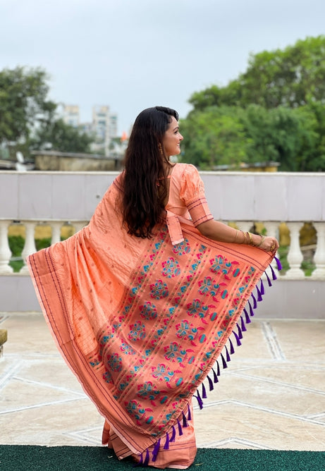 Soft Peach Paithani Silk Saree