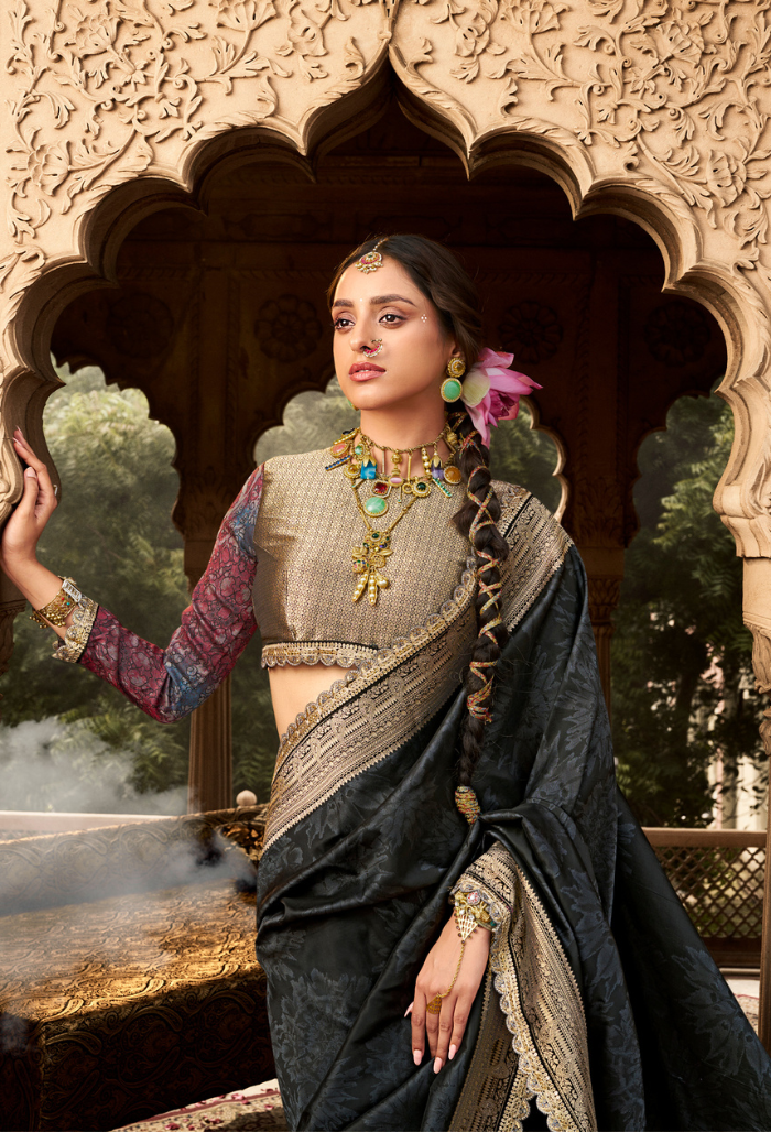 Midnight Charm Pure Banarasi Silk Saree