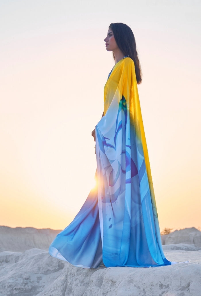 Golden Azure Digital Printed Saree