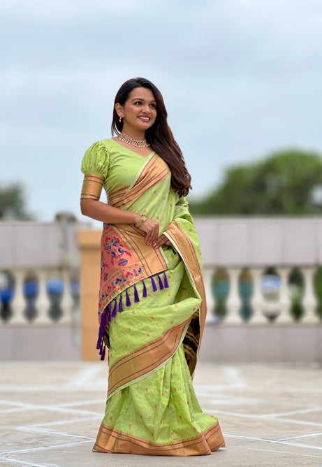 Pistachio Green Paithani Silk Saree
