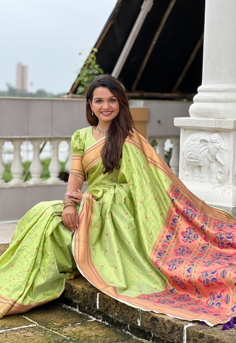 Pistachio Green Paithani Silk Saree