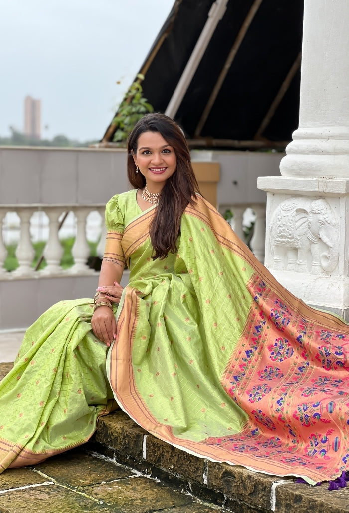 Pistachio Green Paithani Silk Saree