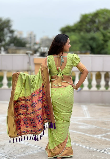 Pistachio Green Paithani Silk Saree